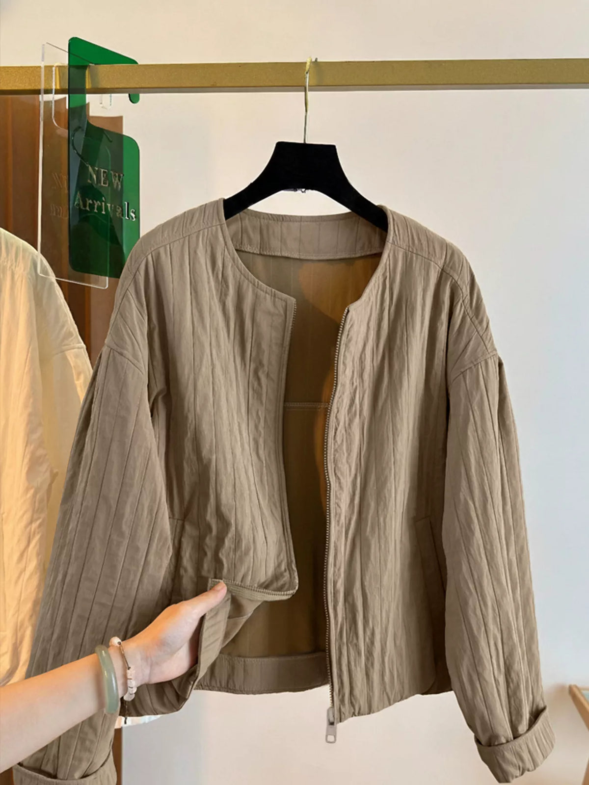 Zip Up Lightweight Jacket in Khaki, view 5