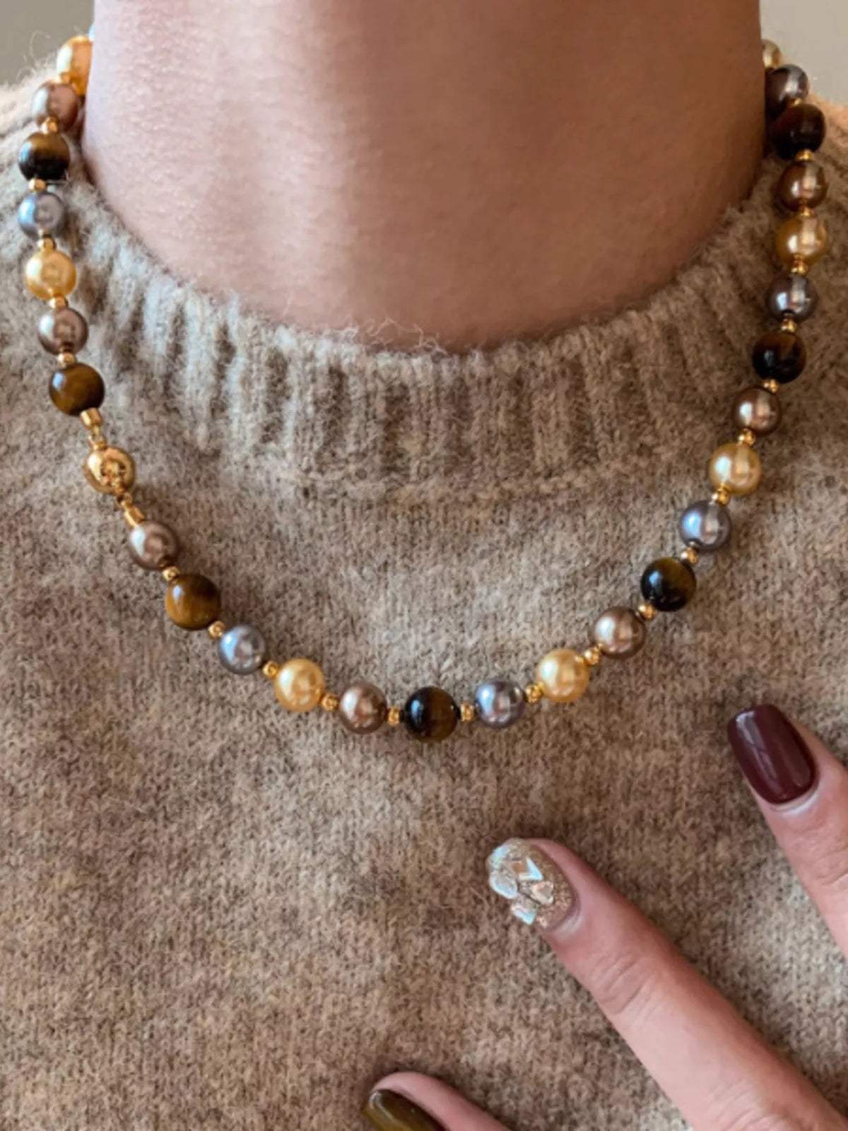 Tiger Eye & Pearl Beaded Necklace - Lilixa.store