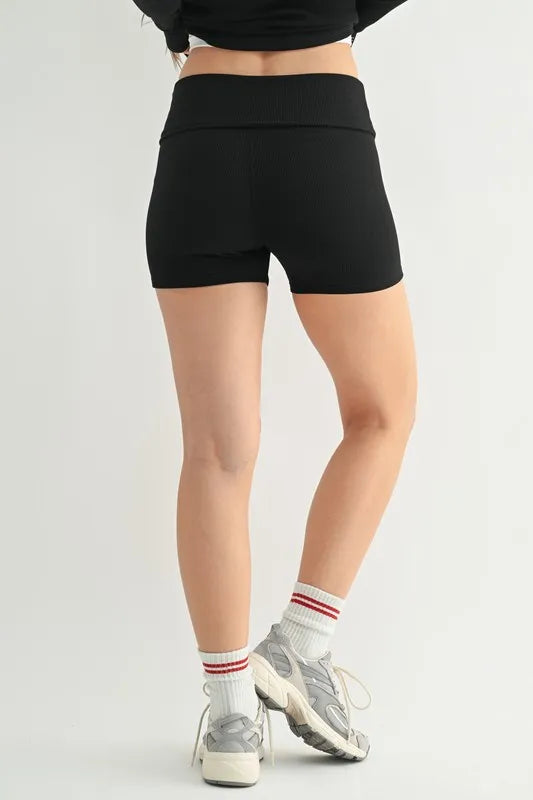 MONO B Ribbed Foldover Waist Shorts - Lilixa.store