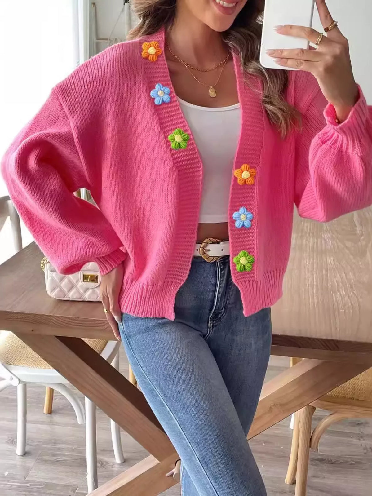 Flower Open Front Cardigan - Lilixa.store