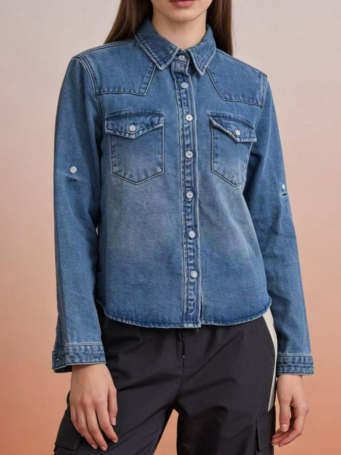 Button Down Classic Western Style Denim Top - Lilixa.store