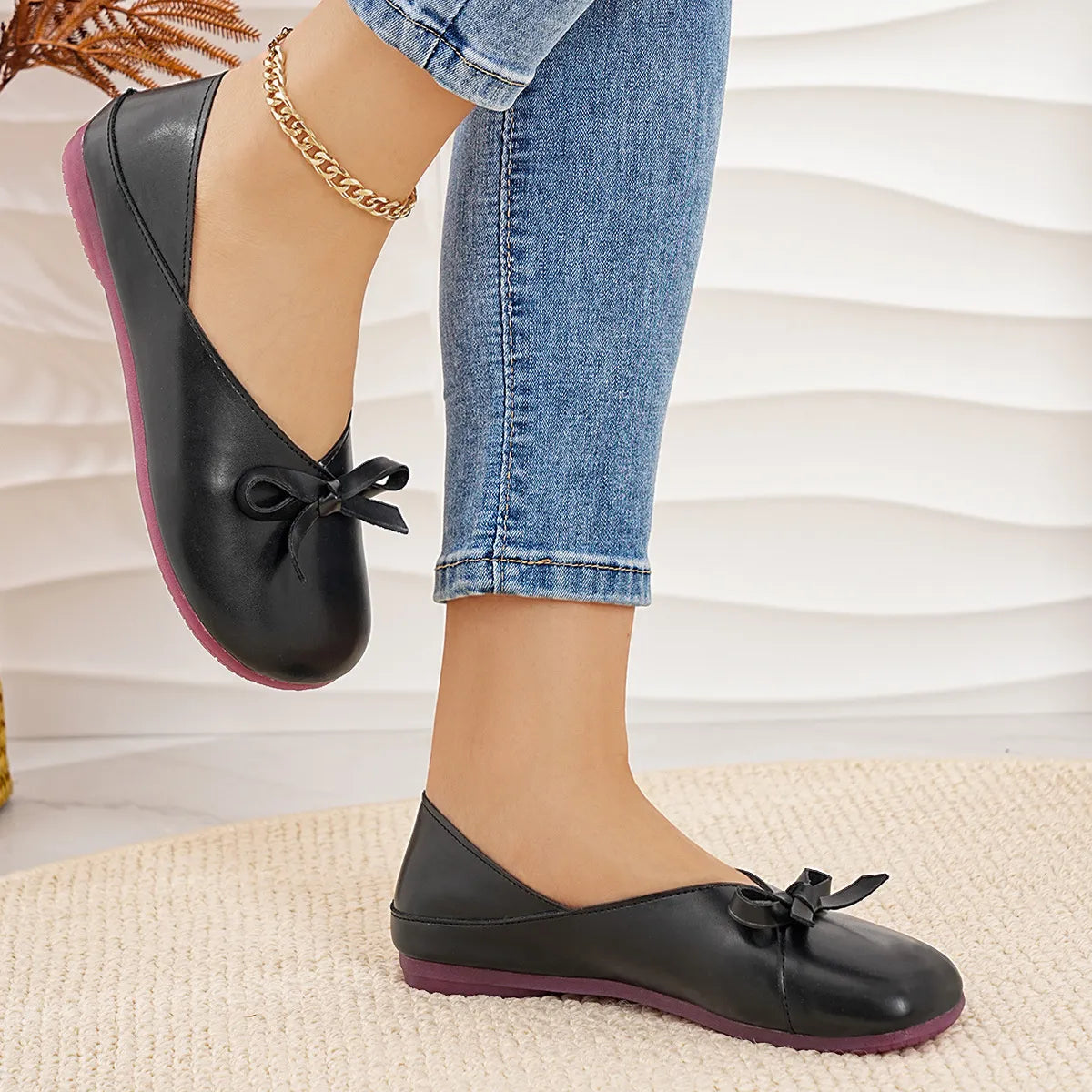 Bow Round Toe Flats Slip-Ons, view 5