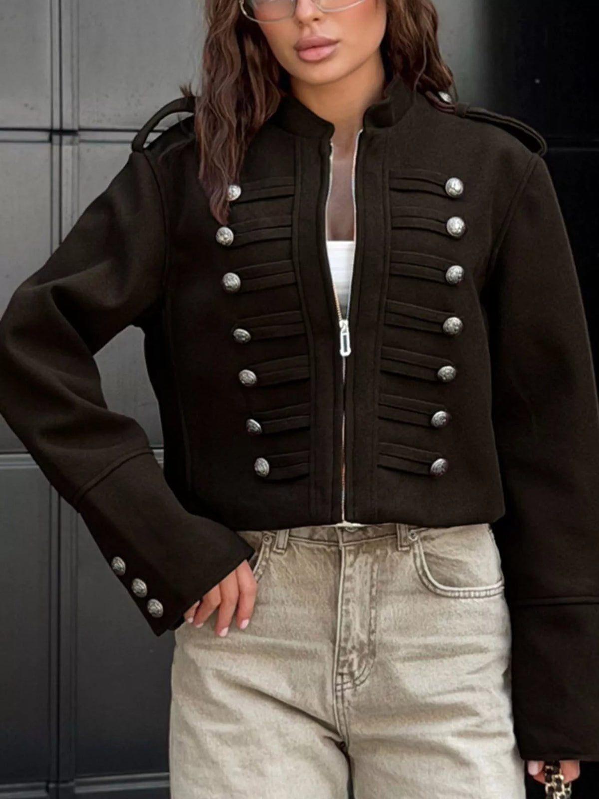 Zip Up Cropped Jacket - Lilixa.store