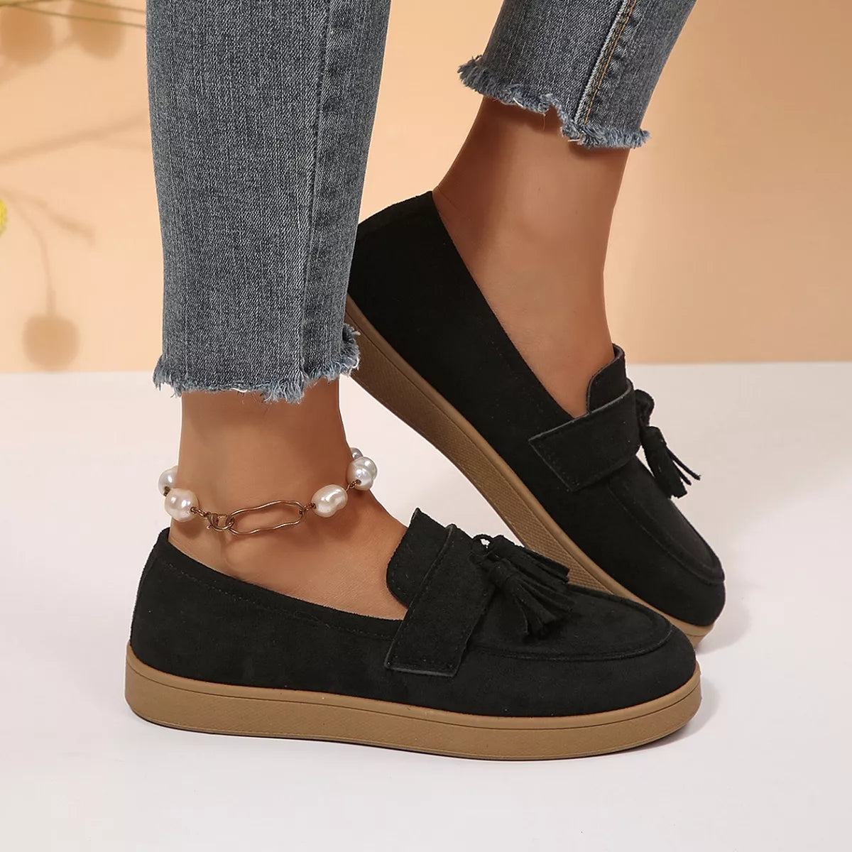 Tassel Suede Loafers with Comfortable Flat Sole, view 7