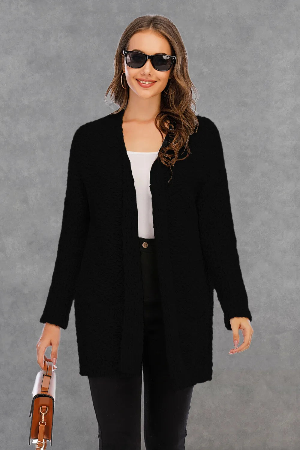 Angel Wings Pocketed Open Front Long Sleeve Cardigan - Lilixa.store