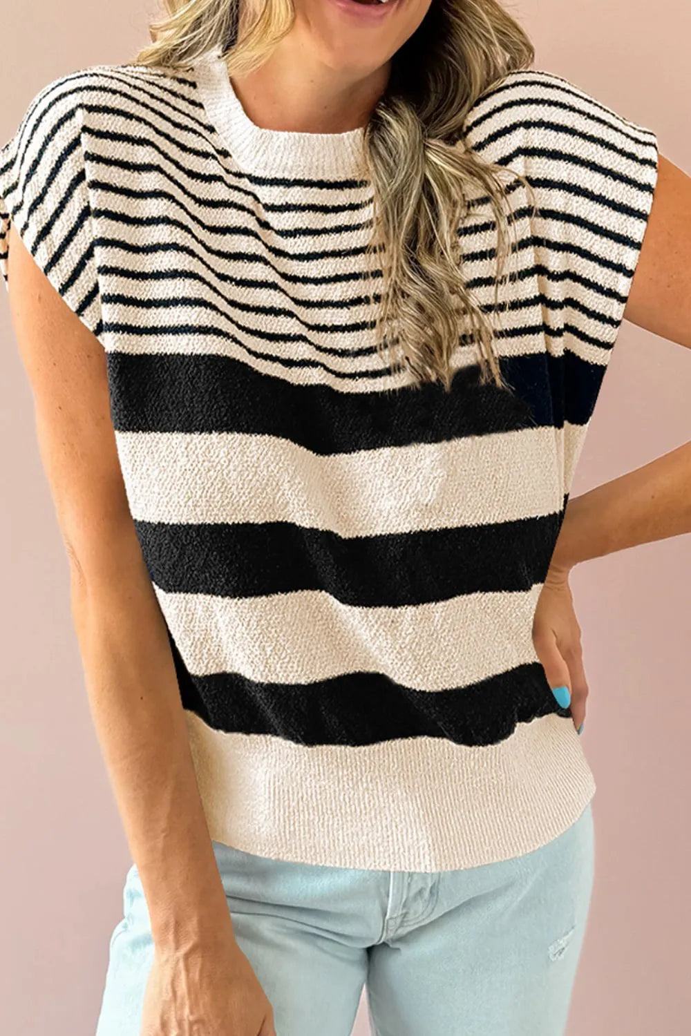Striped Round Neck Sweater Vest - Lilixa.store
