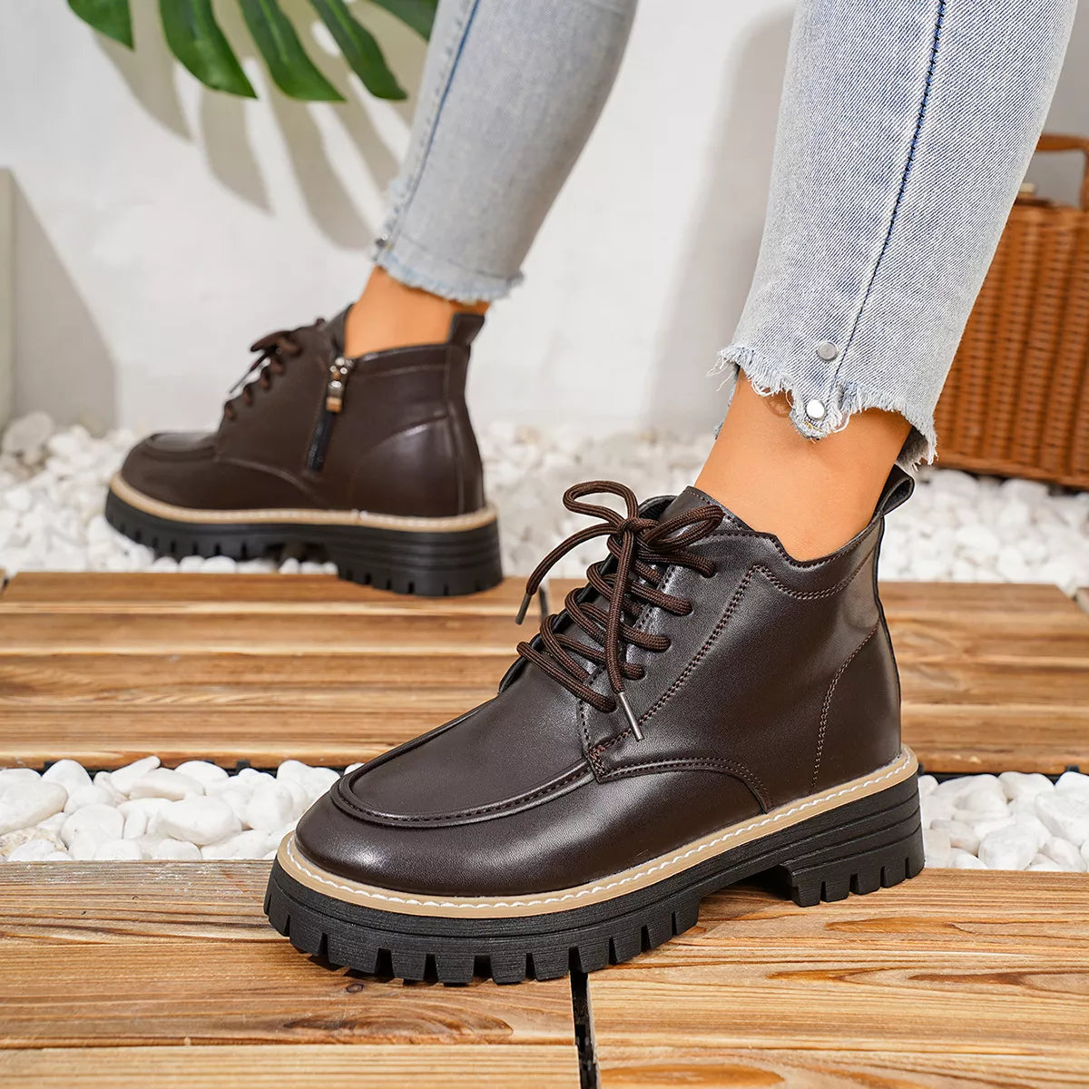 Chunky Lace-Up Combat Boots - Lilixa.store