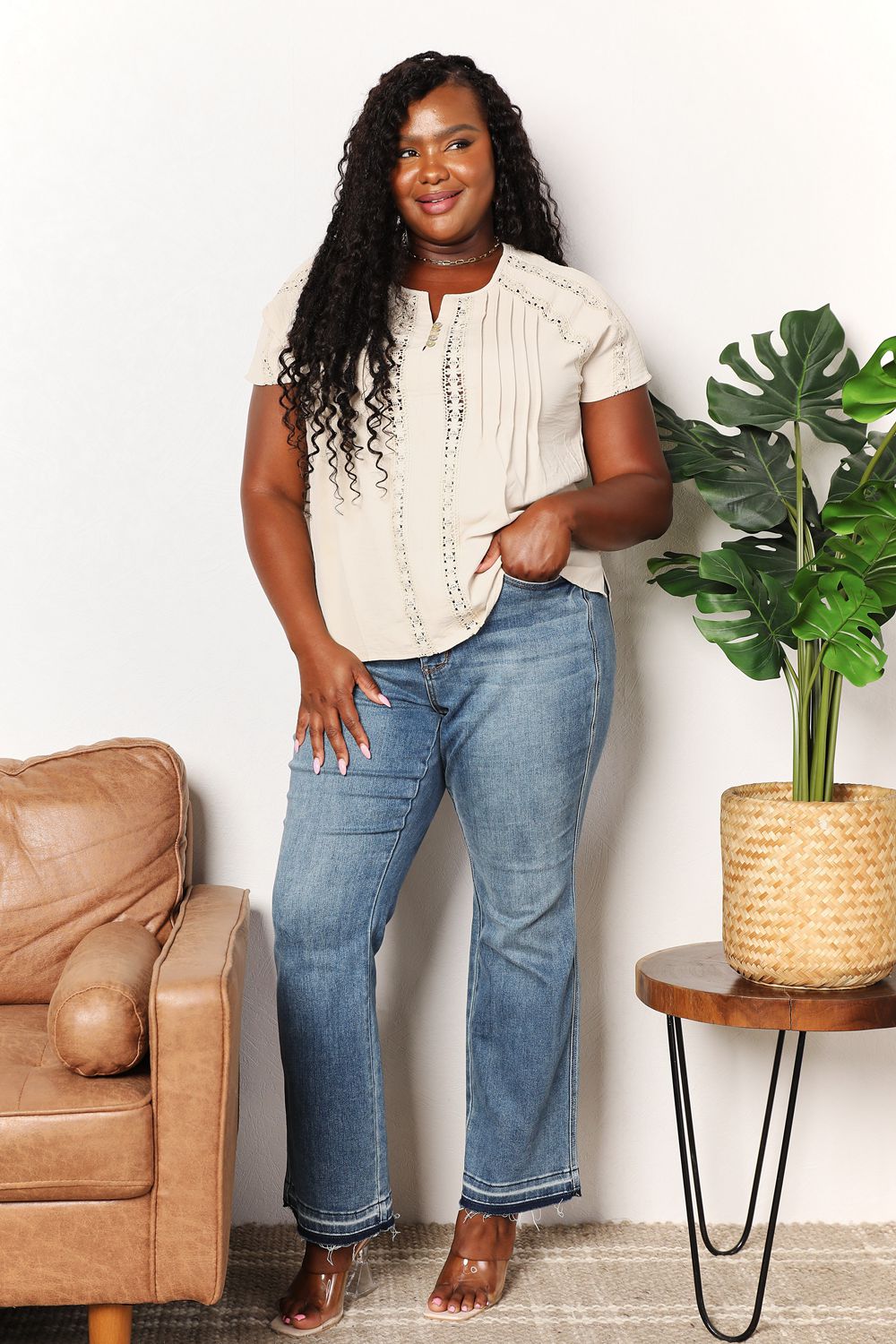 Double Take Crochet Buttoned Short Sleeves Top - Lilixa.store
