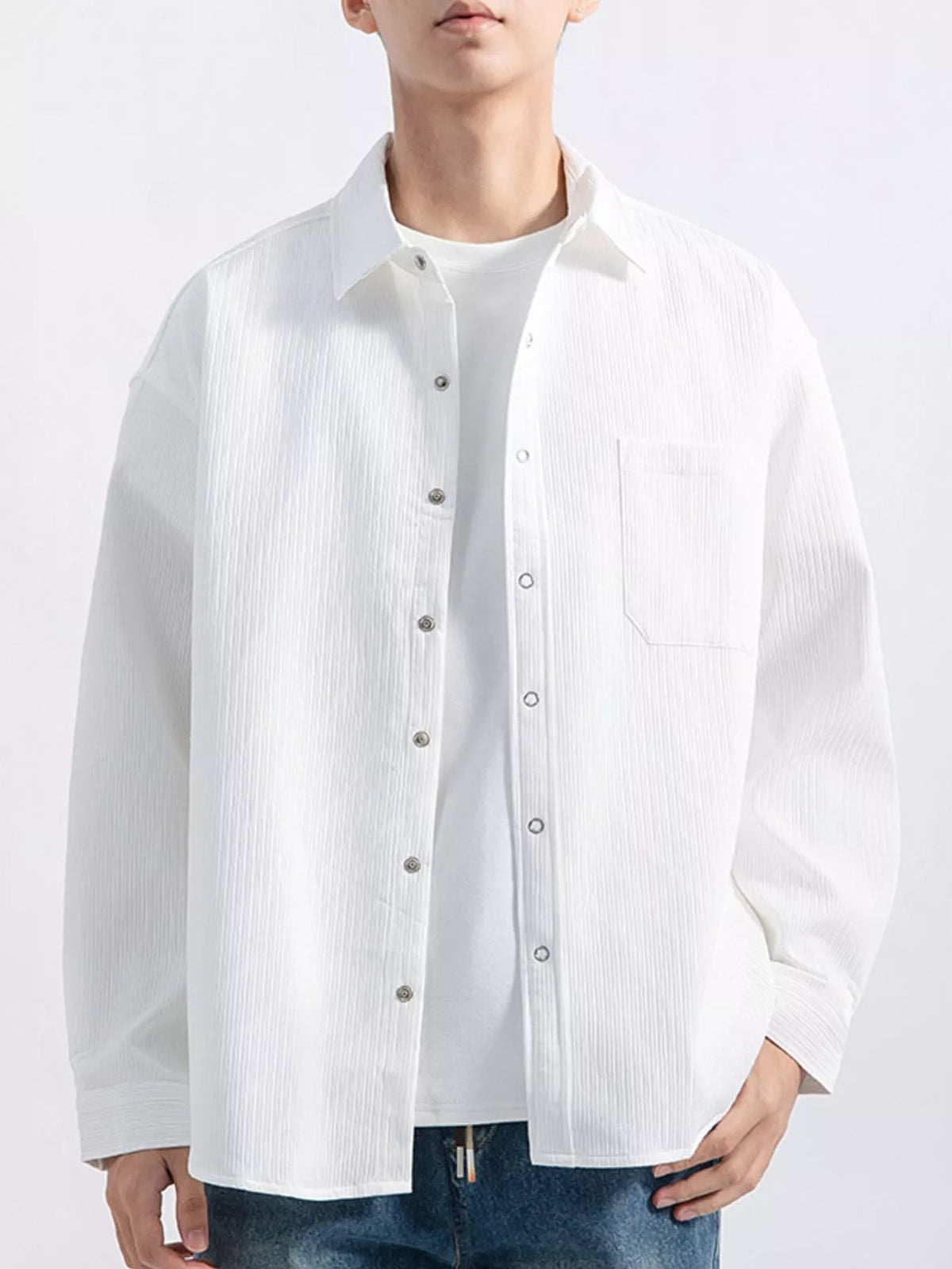 Men's Plus Size Casual Textured Button-Down Shirt