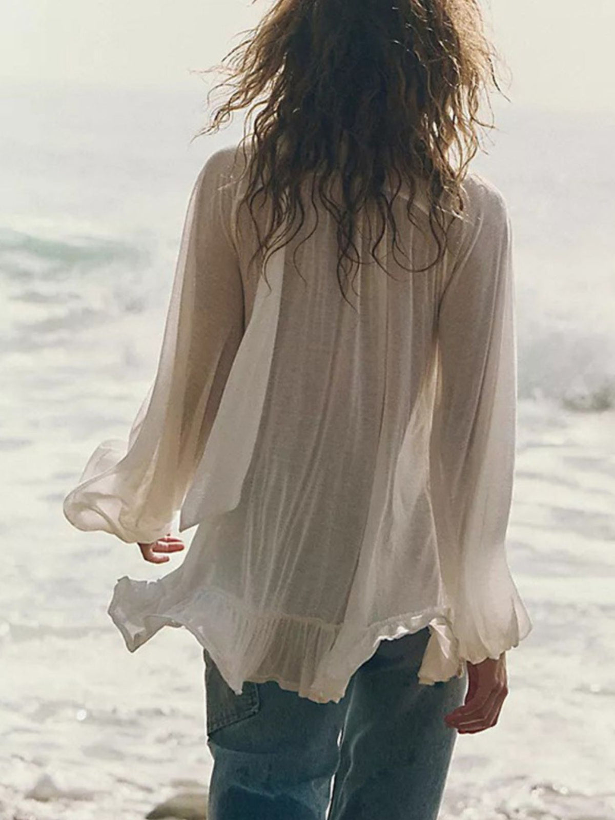 Sheer Ruffle Trim Beach Cover-Up - Lilixa.store