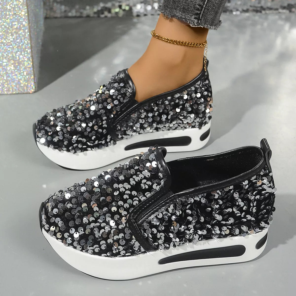 Sequin Round Toe Slip-Ons - Lilixa.store