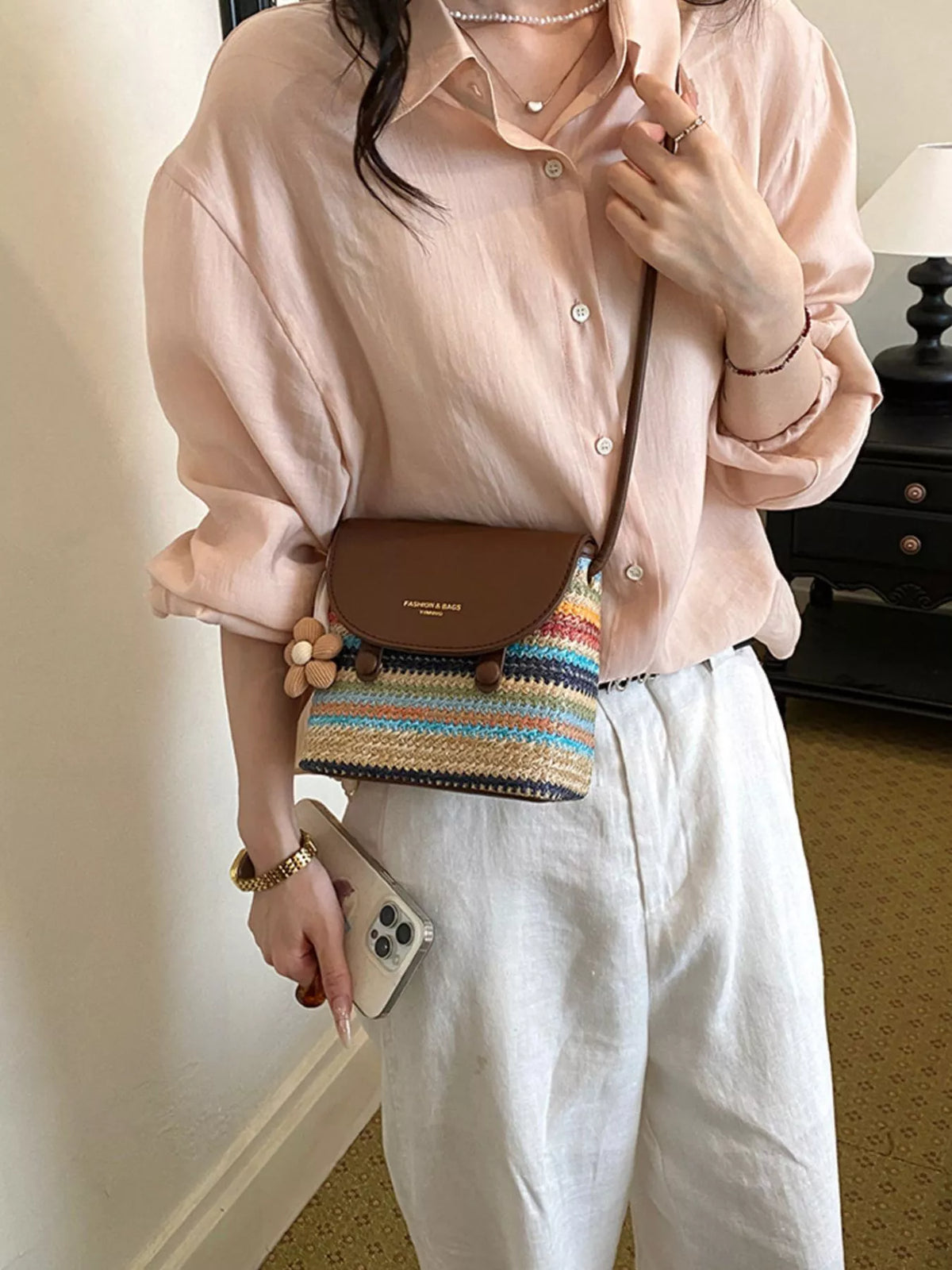 Striped Woven Crossbody Bag