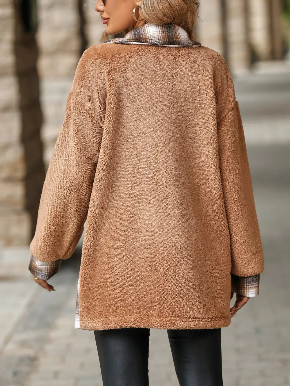 Plaid Contrast Dropped Shoulder Coat, view 3