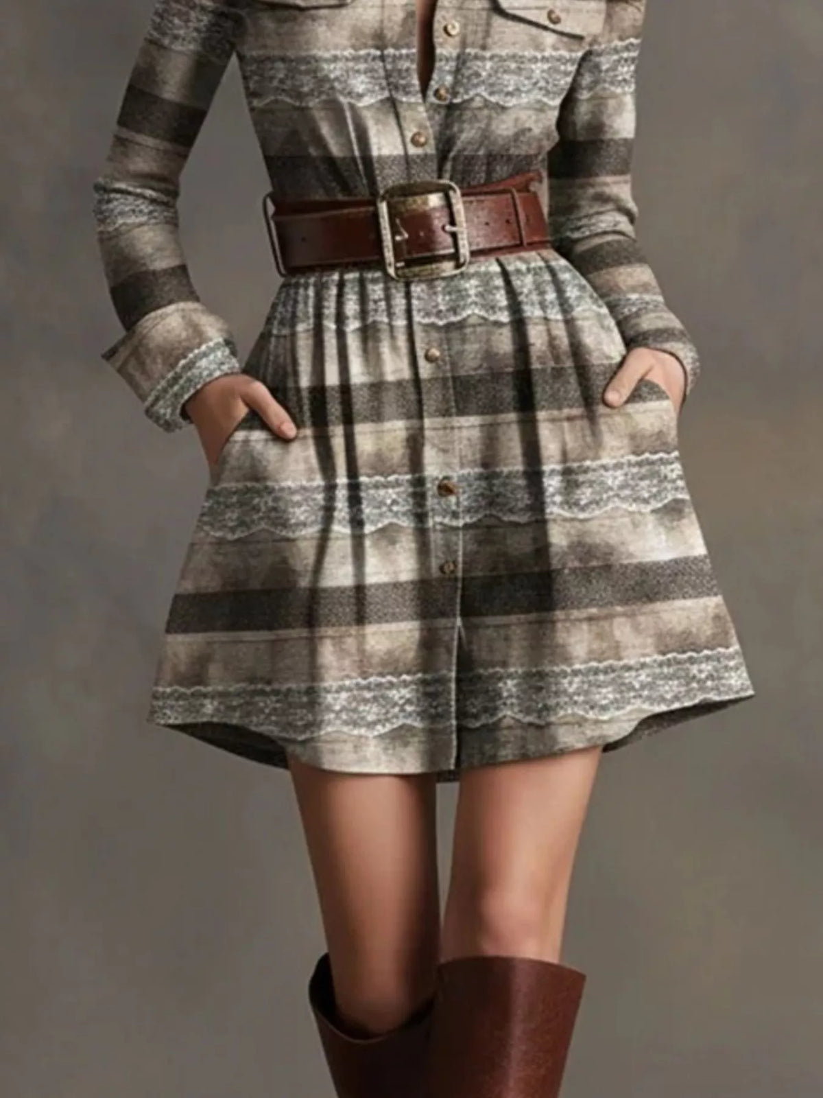 Kariertes Langarm-Hemdblusenkleid