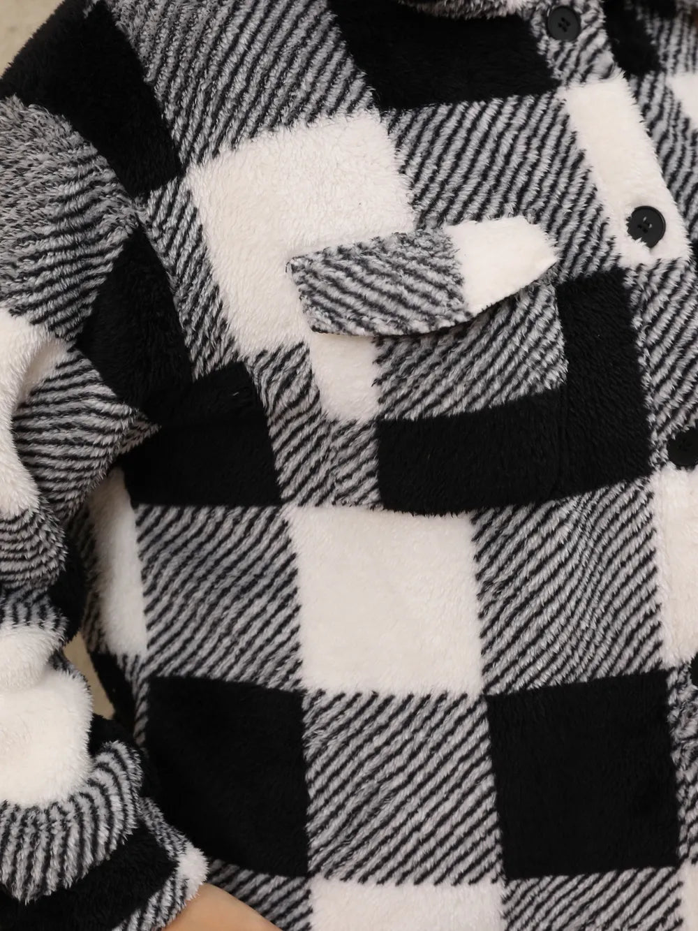 Plus Size Pocketed Plaid Collared Neck Jacket in Black, view 5