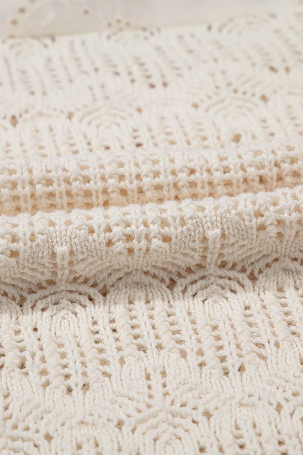 Embroidered Patchwork Hollow Out Knitted Ruffle Sweater Vest in Beige, view 7