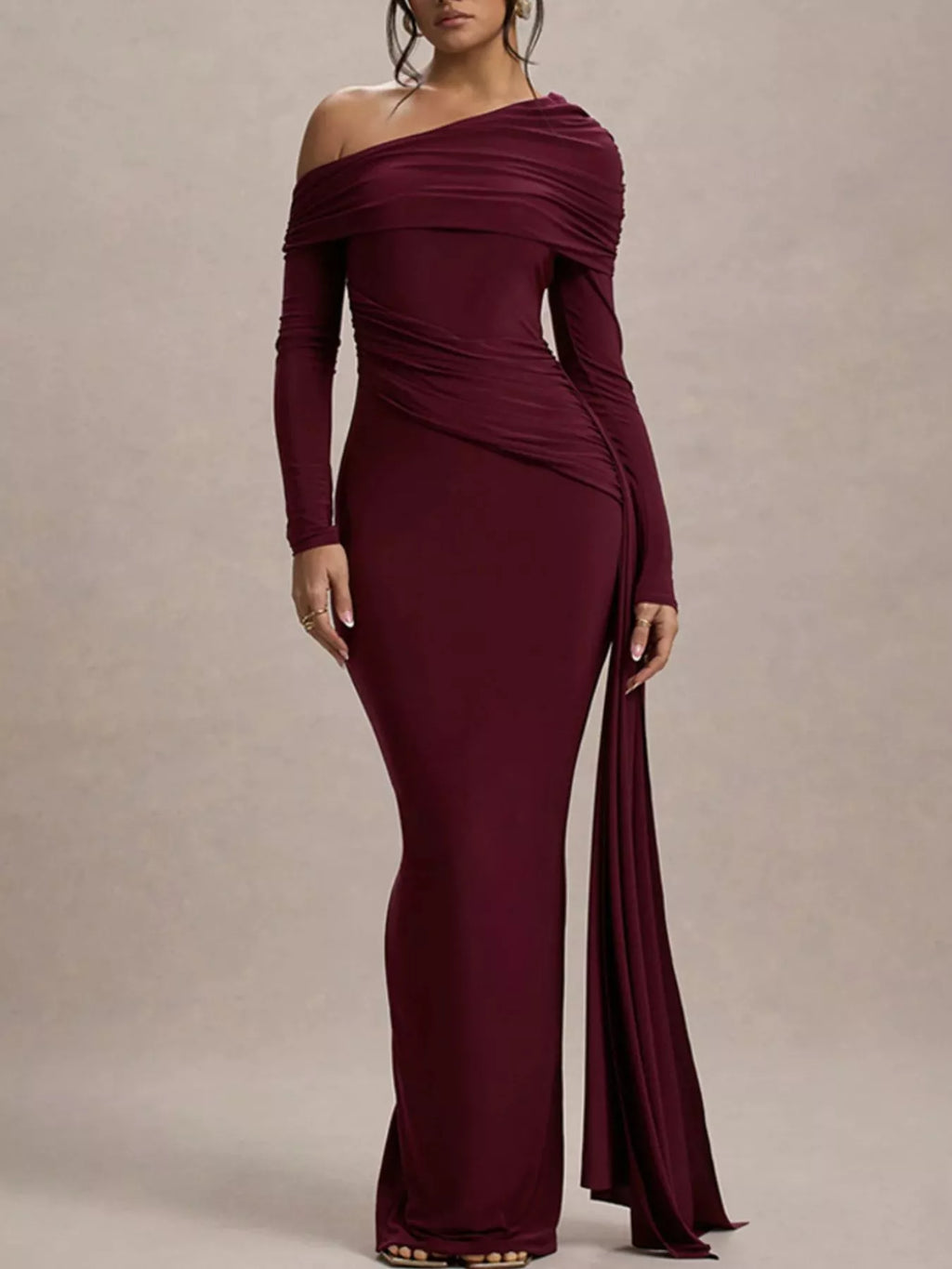 One-Shoulder Ruched Maxi Dress - Lilixa.store