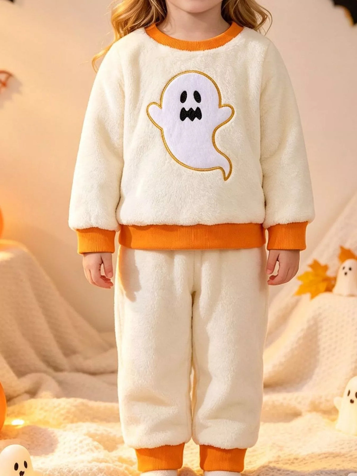 Children's Halloween Ghost Pattern Top and Pants Set - Lilixa.store