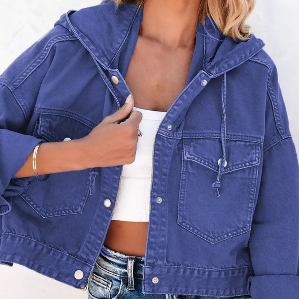 Hooded Dropped Shoulder Denim Jacket - Lilixa.store