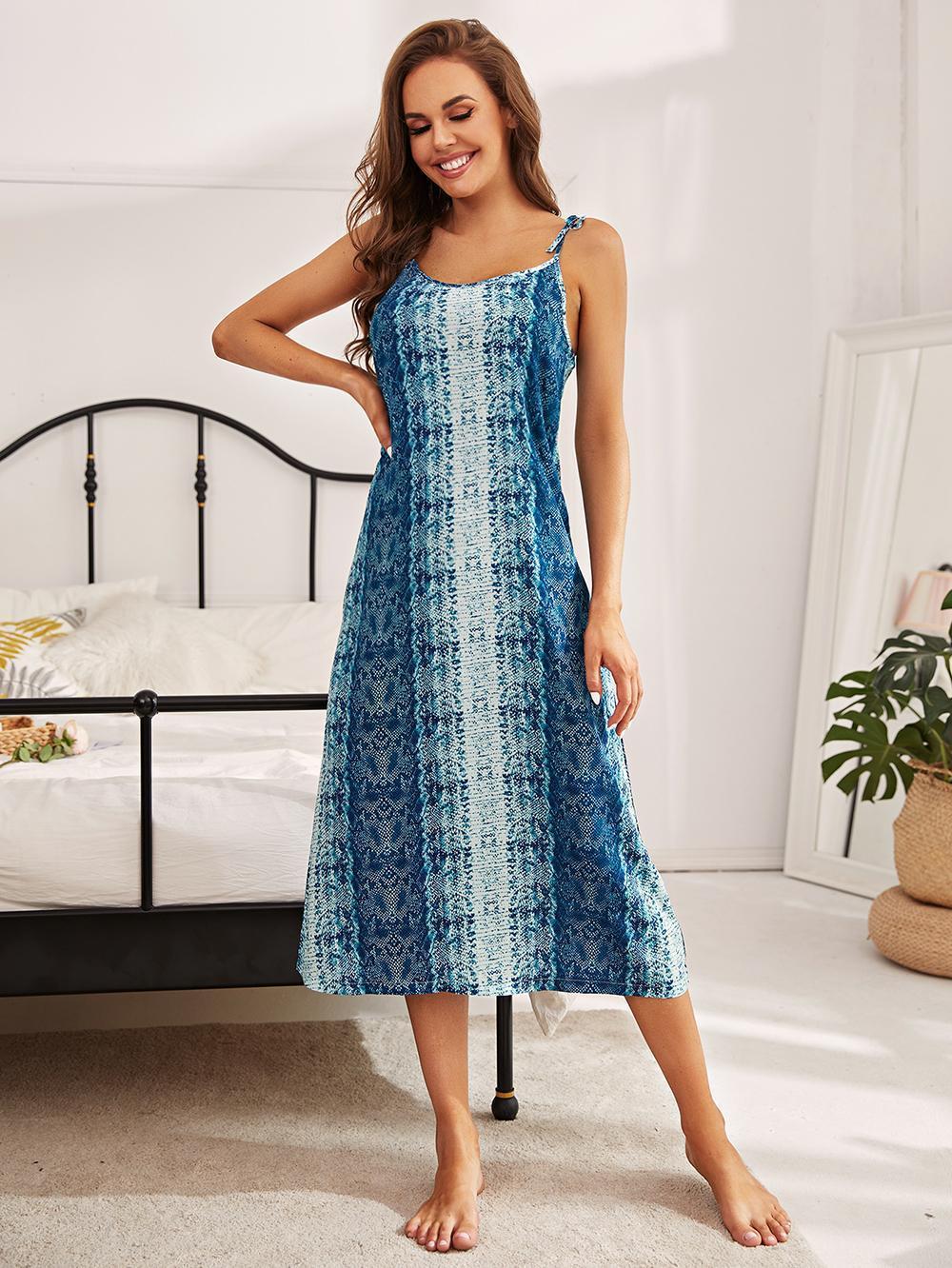 Printed Tie Shoulder Midi Night Dress - Lilixa.store