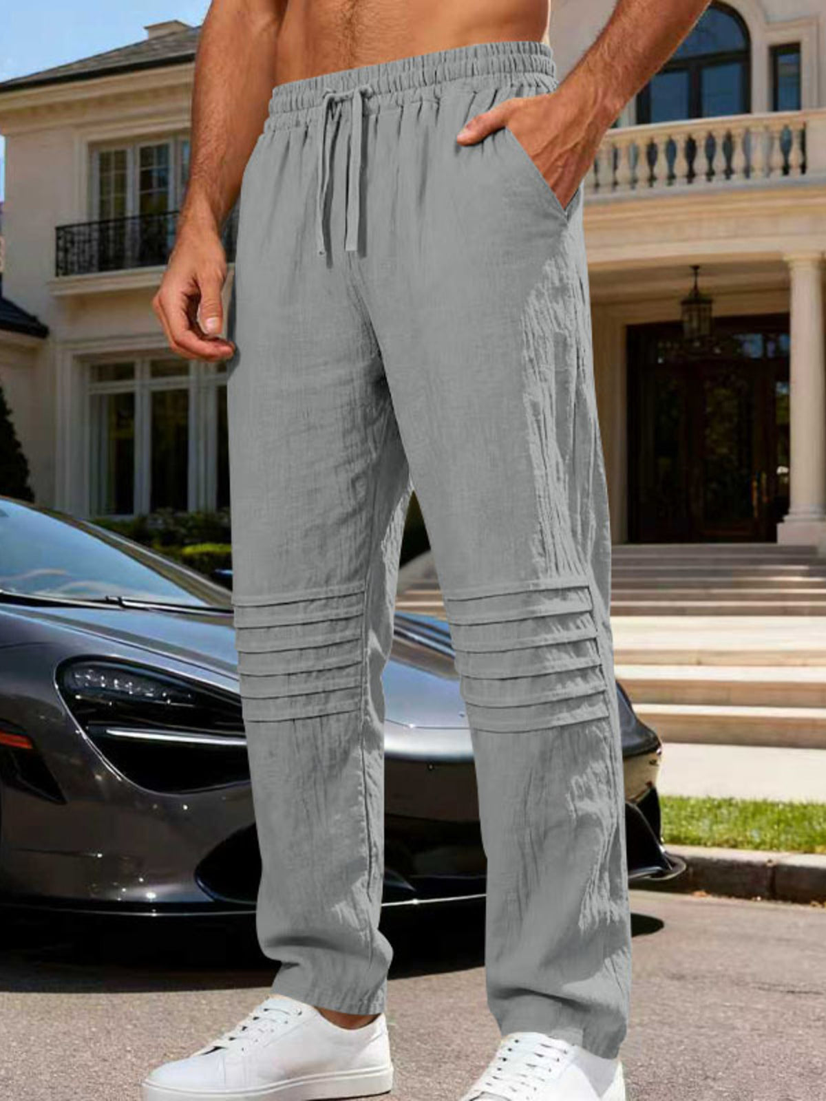 Men's Full Size Casual Drawstring Pants Plus Size in Gray