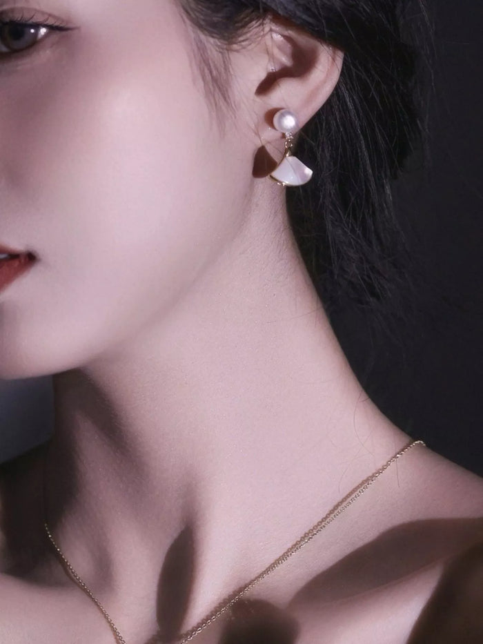 Fan-Shaped Pearl Drop Earrings - Lilixa.store