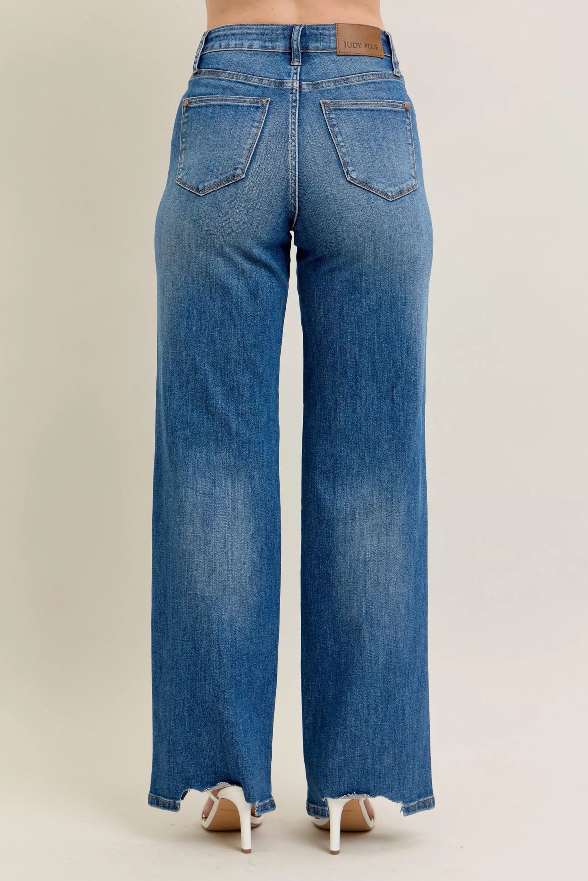 Judy Blue Full Size High Waist Tummy Control Chew Hem Destroy Wide Jeans Plus Size - Lilixa.store