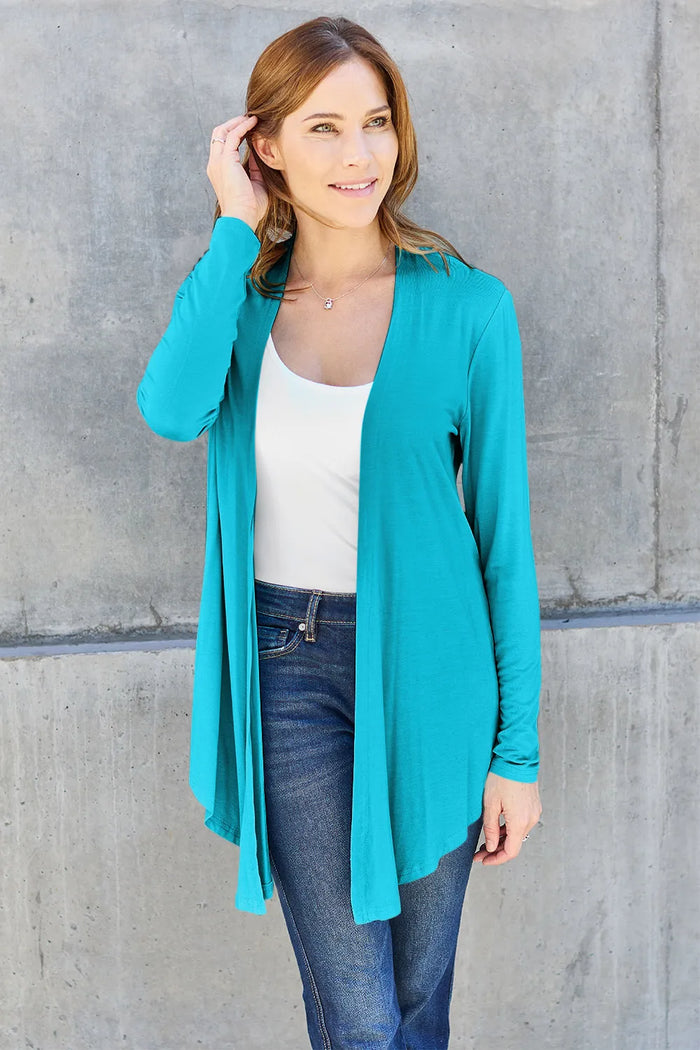 Basic Bae Full Size Open Front Long Sleeve Cardigan in Sky Blue