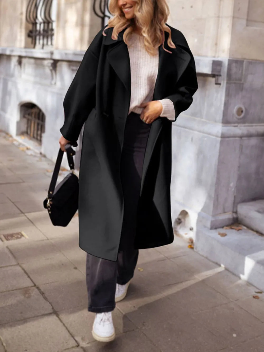 Pocketed Collared Neck Long Sleeve Coat - Lilixa.store