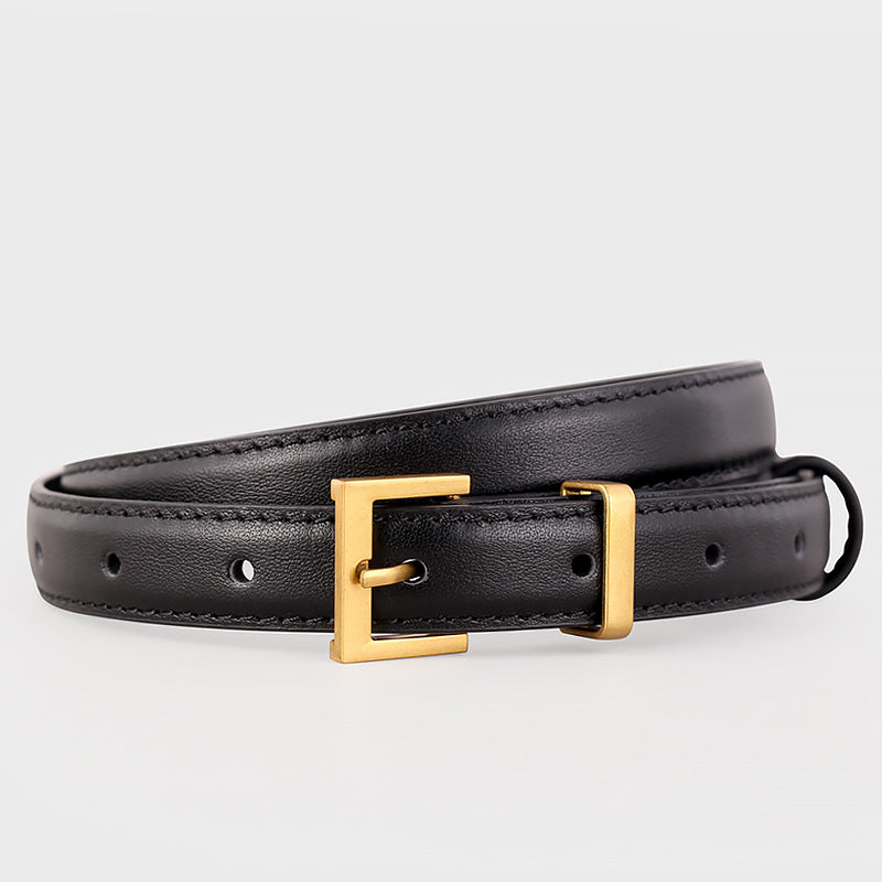 Leather Skinny Belt with Golden Buckle - Lilixa.store