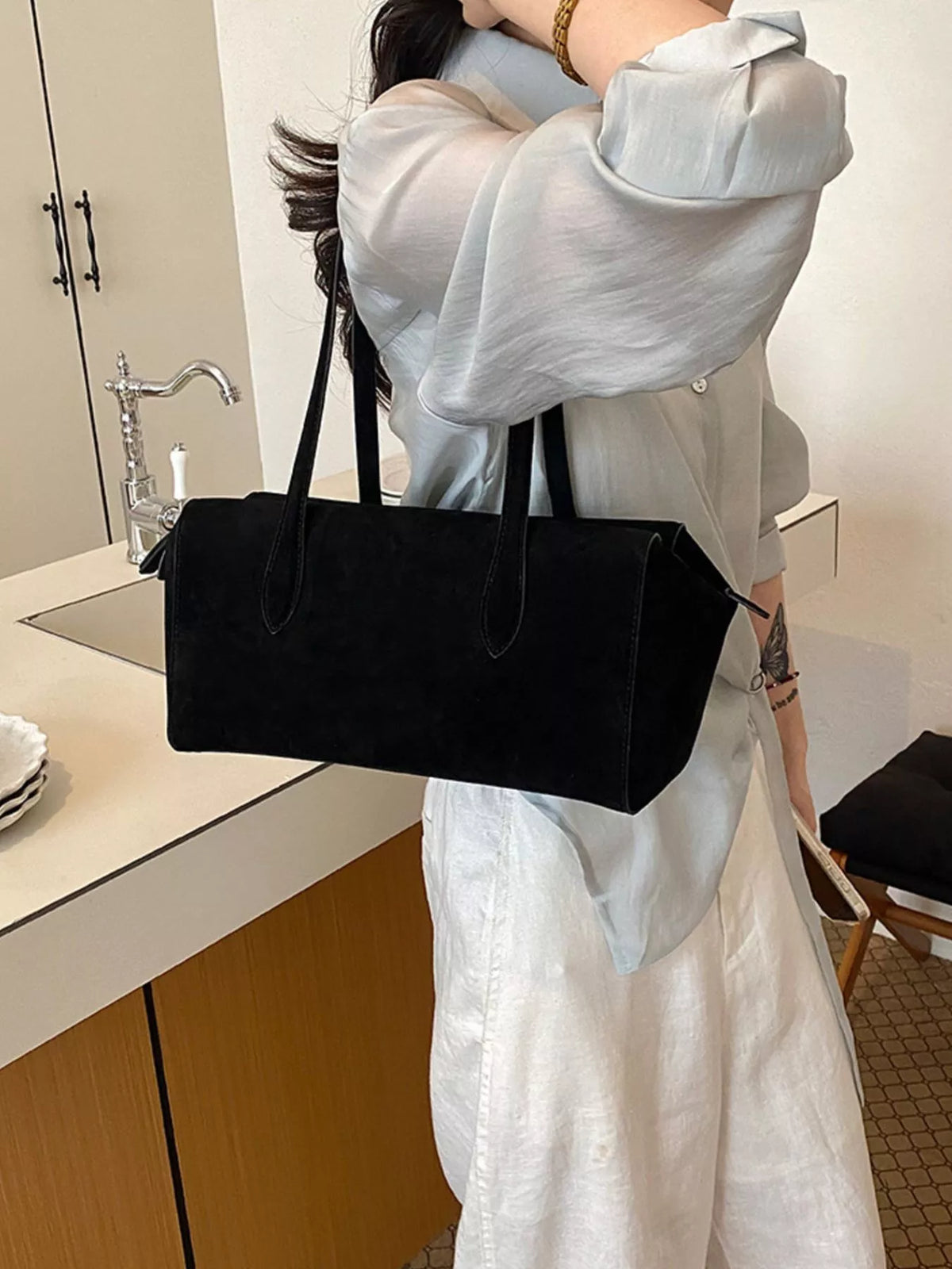 Suede Texture Rectangular Shoulder Bag - Lilixa.store