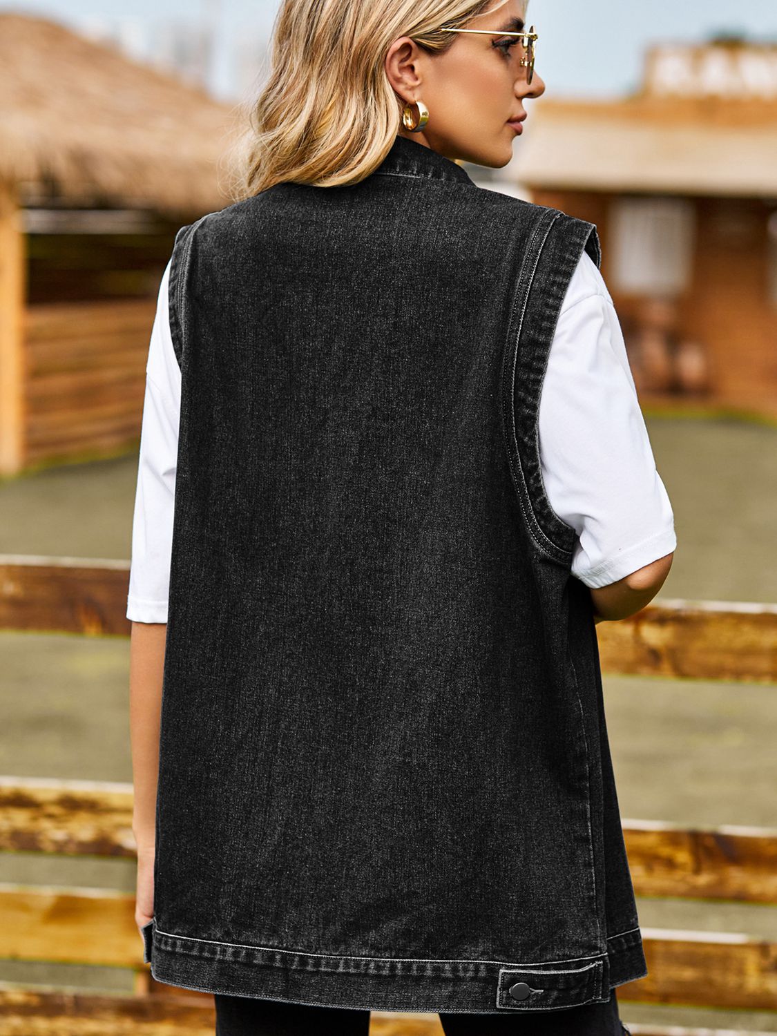 Button Down Denim Vest - Lilixa.store