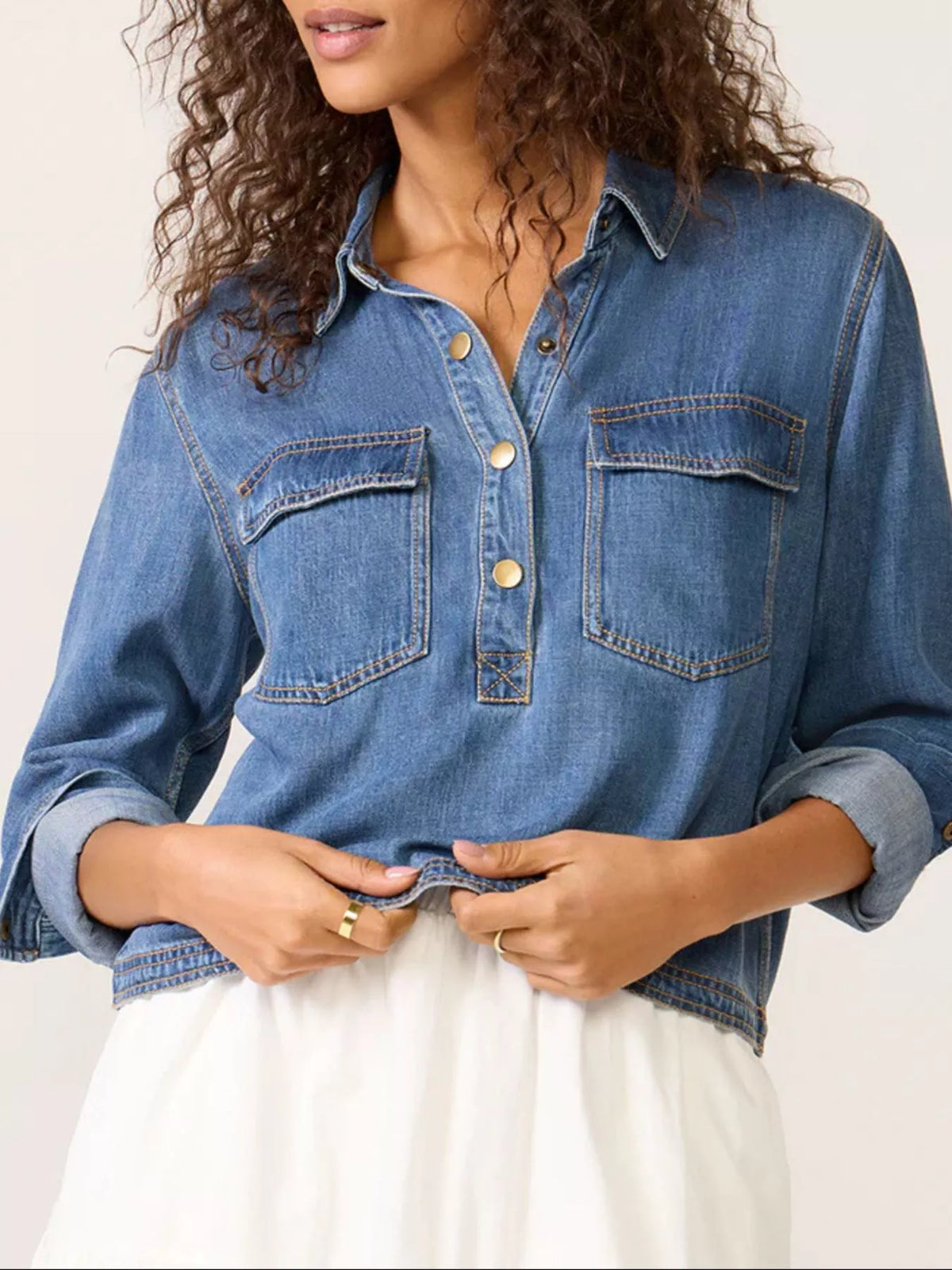 Half Snap Cropped Denim Top - Lilixa.store