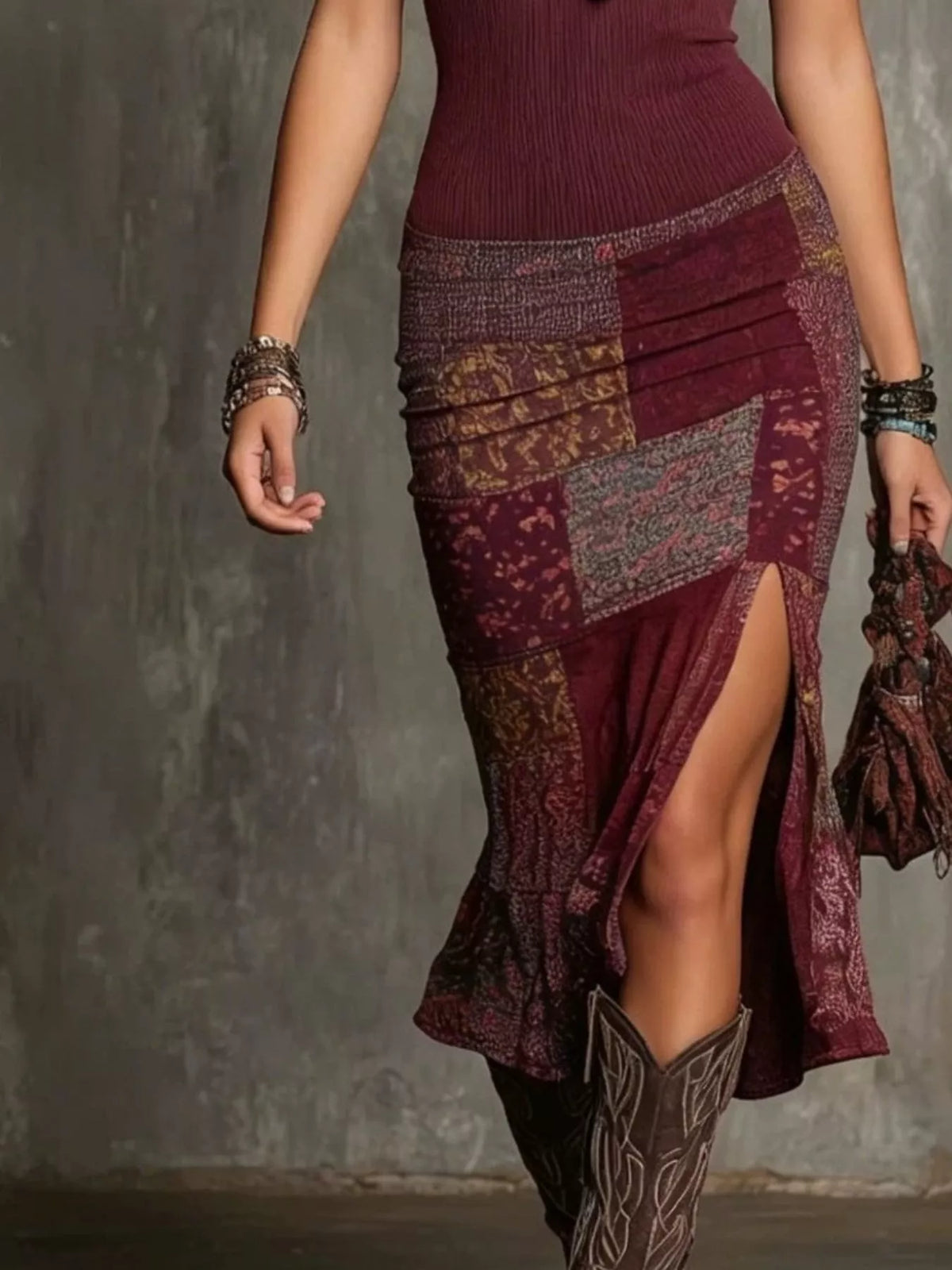Slit Printed Sleeveless Midi Dress - Lilixa.store