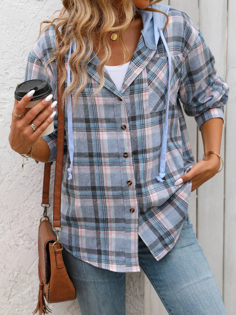 Plaid Long Sleeve Hooded Jacket, view 11