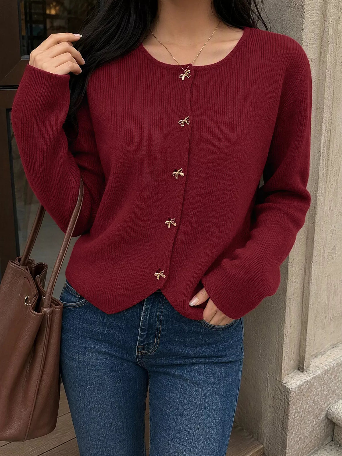 Bow Button Up Knit Cardigan - Lilixa.store
