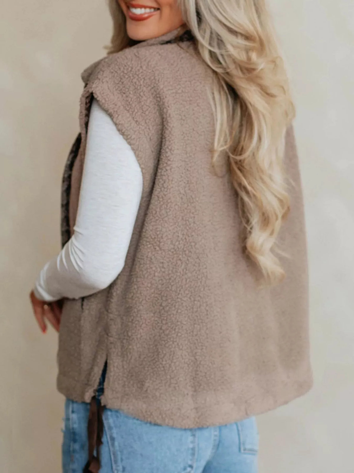 Side Bows Sherpa Fleece Vest - Lilixa.store
