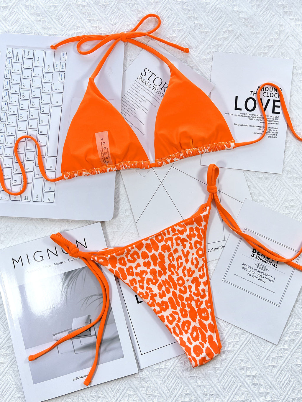Leopard Print Halter Neck Tie Side Bikini Set - Lilixa.store