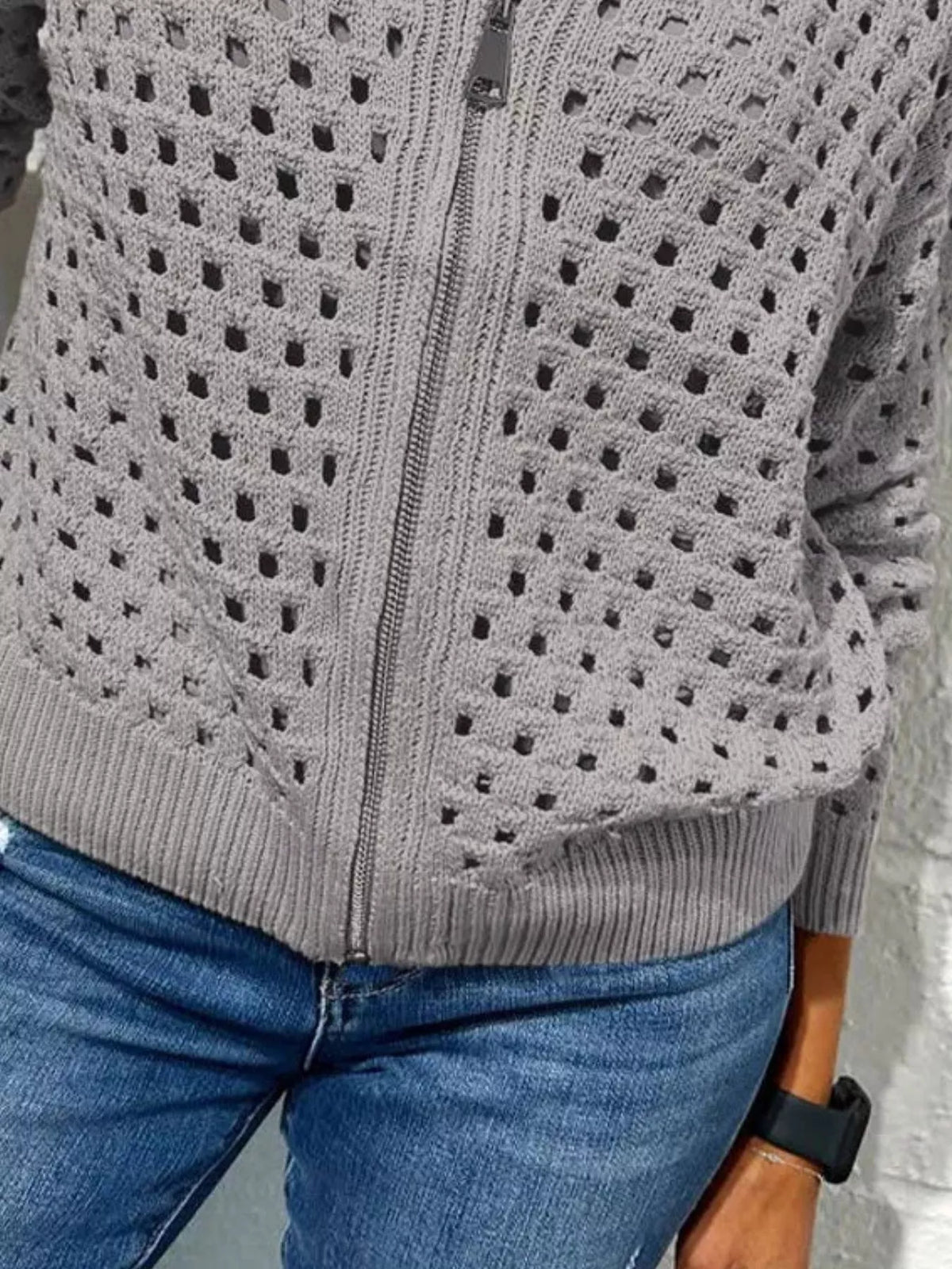 Full Size Crochet Knit Zip-Up Cardigan Plus Size - Lilixa.store