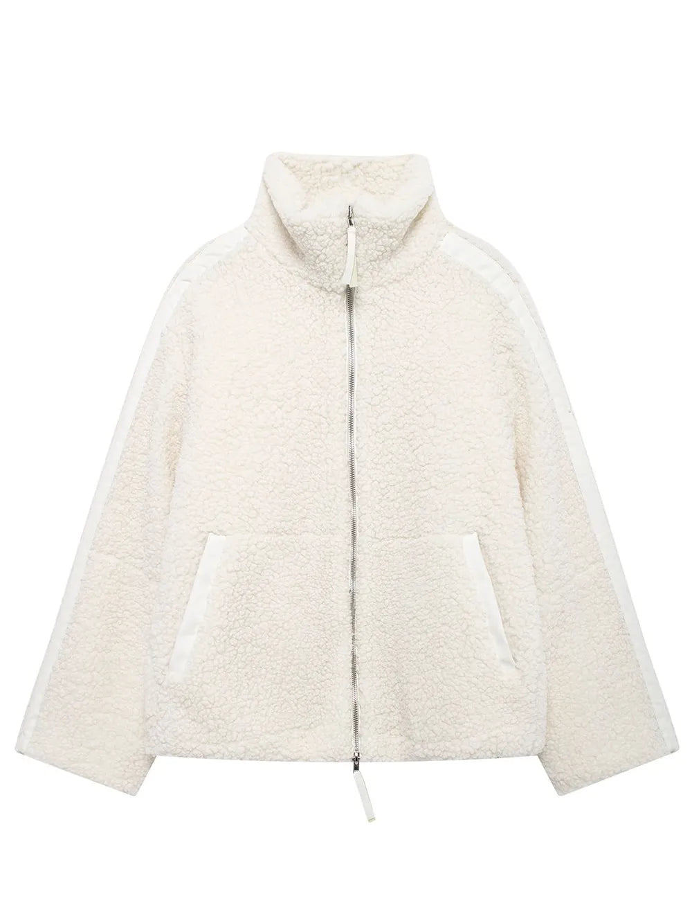Zip Up Turtleneck Long Sleeve Plush Jacket, view 8