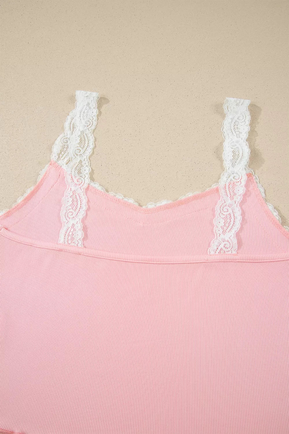 Ribbed Knit Lace Straps Patchwork Lettuce Hem Cropped Top Floral Short Lounge Set - Lilixa.store