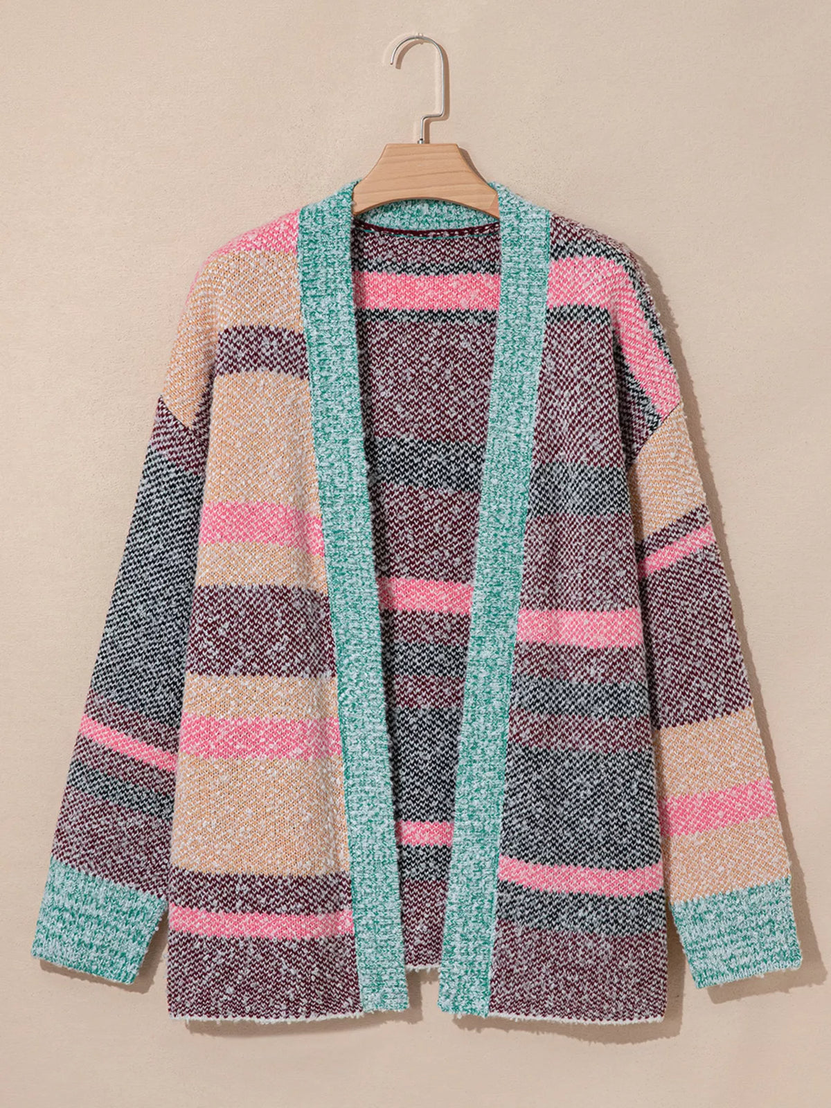 Color Block Striped Side Slit Open Front Cardigan - Lilixa.store