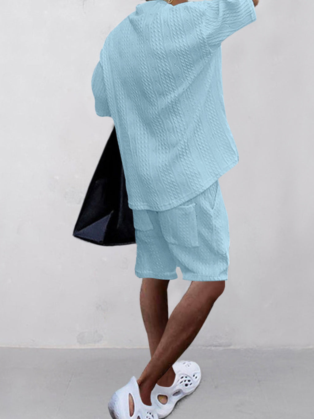 Men's Full Size Casual Knit V-Neck Short Sleeve Top and Shorts Set Plus Size - Lilixa.store