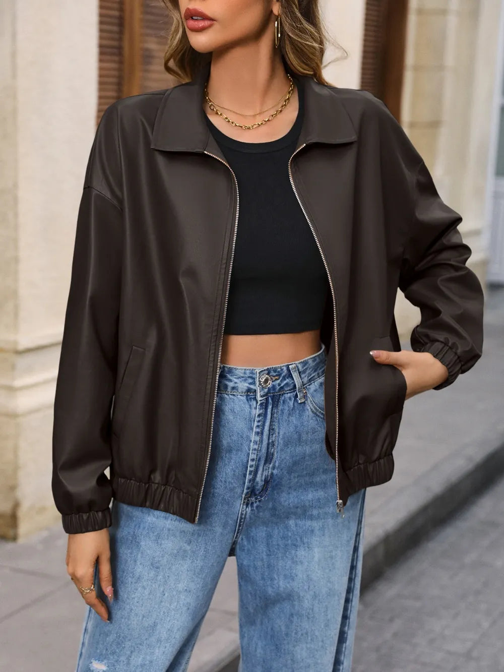 Ivy Lane Zip Up Dropped Shoulder Jacket, view 7