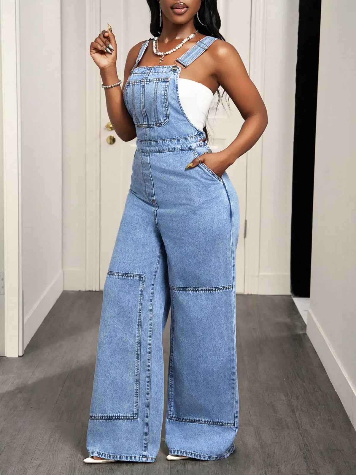 Wide Strap Wide Leg Denim Overalls - Lilixa.store