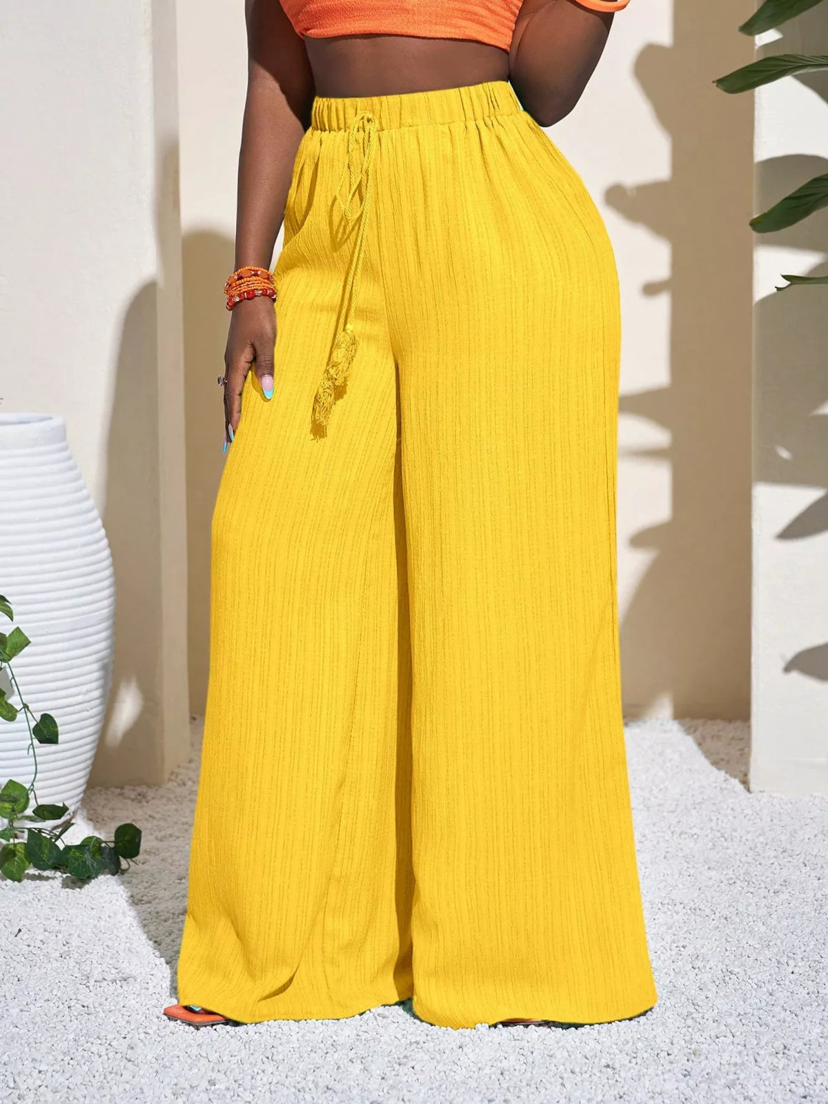 Wide-Leg Pants with Drawstring - Lilixa.store