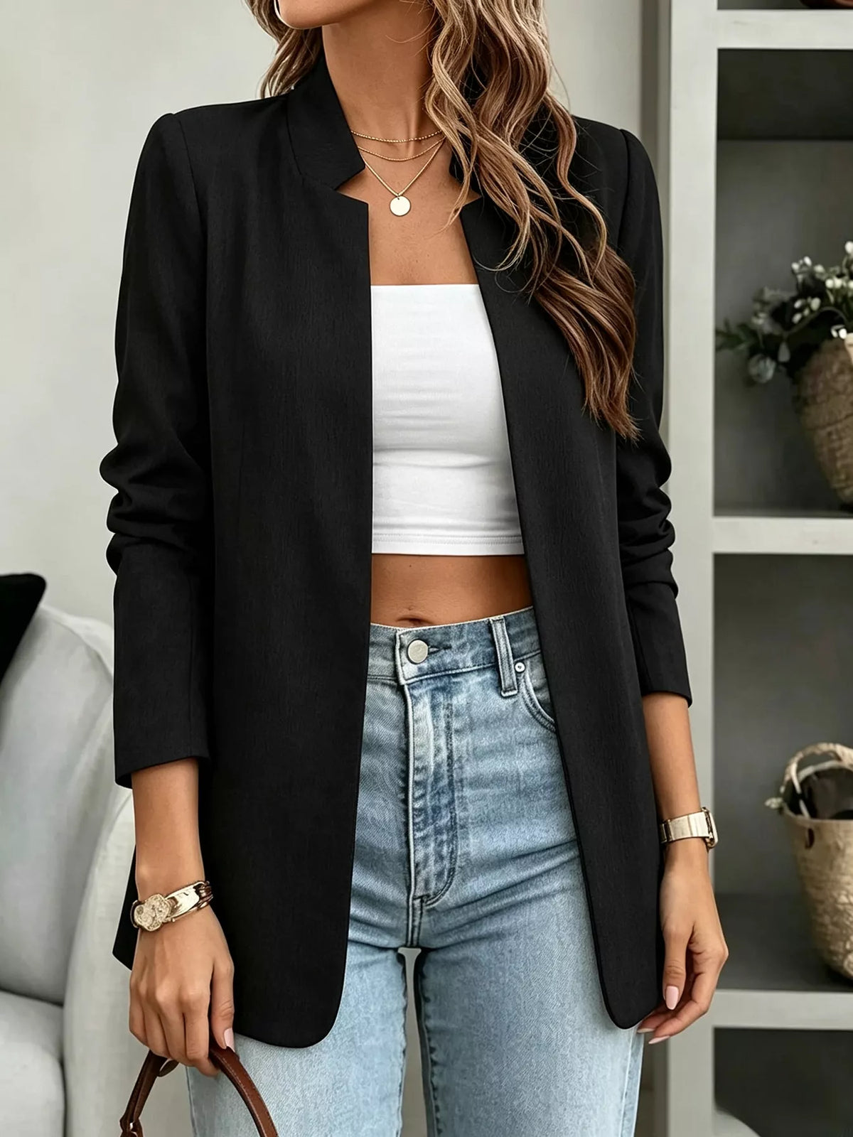 Open-Front Long Sleeve Blazer - Lilixa.store