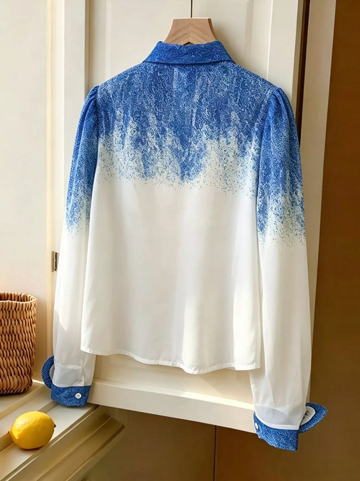 Flower Gradient Button Up Shirt in Blue, view 4