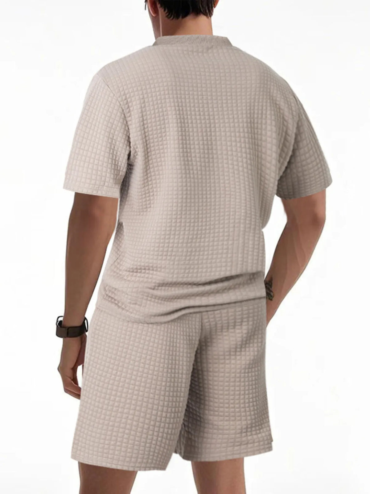 Men's Full Size Textured Round Neck Top and Shorts Set Plus SIze, view 10