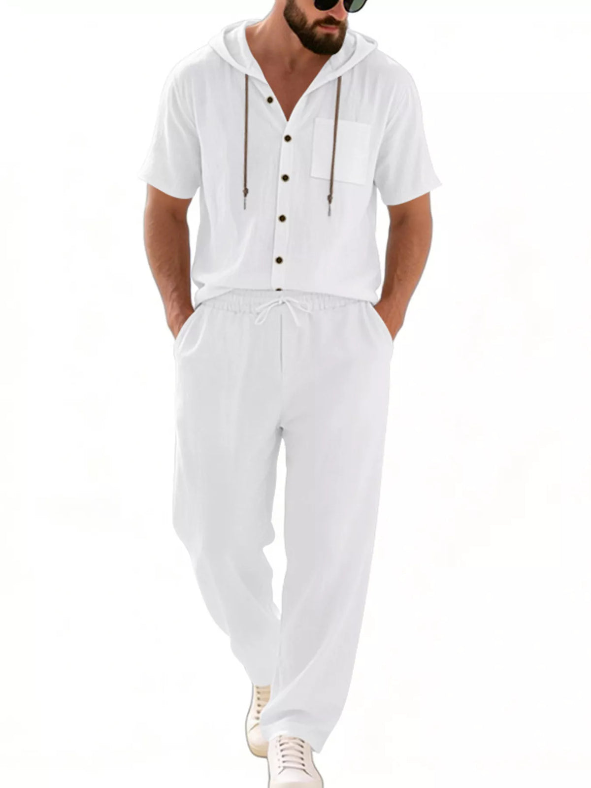 Men's Full Size Casual Hooded Short Sleeve Shirt and Pants Two-Piece Set Plus Size - Lilixa.store